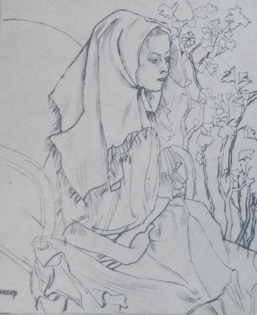 From the Studio of Fred Cuming. Jan Toorop (1858-1928), etching, Seated woman, copyright Vorst and Tas, Amsterdam, 31 x 23cm. Condition - good